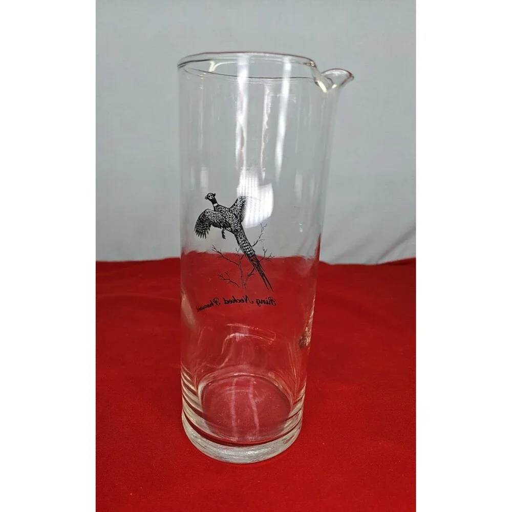 Pheasant Carafe Federal Glass Ring Necked Pitcher Vintage Bird Spout Jug